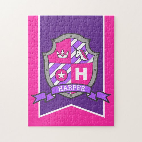 Princess knight crest personalized pink purple jigsaw puzzle