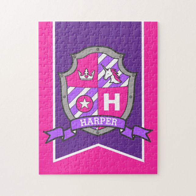 Princess knight crest personalized pink purple jigsaw puzzle (Vertical)