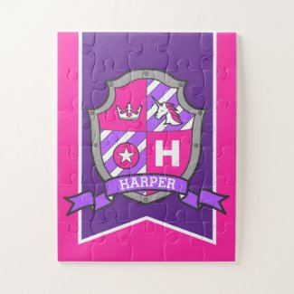 Princess knight crest personalized pink purple jigsaw puzzle