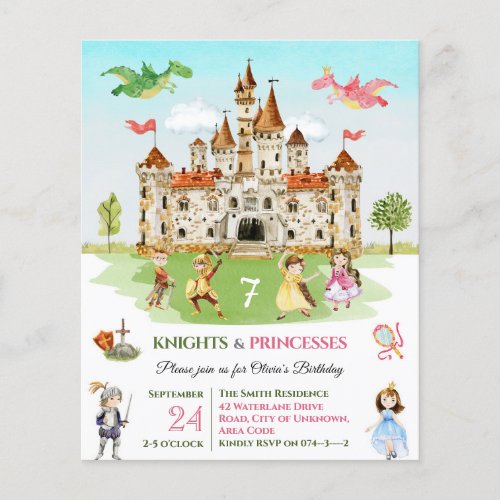Princess knight kid child Birthday Invitation
