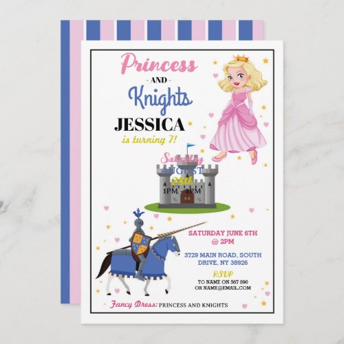 Princess  Knight Shared Girl Birthday Invites
