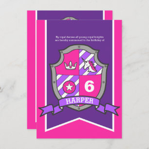 Princess knights shield kids 6th birthday invites