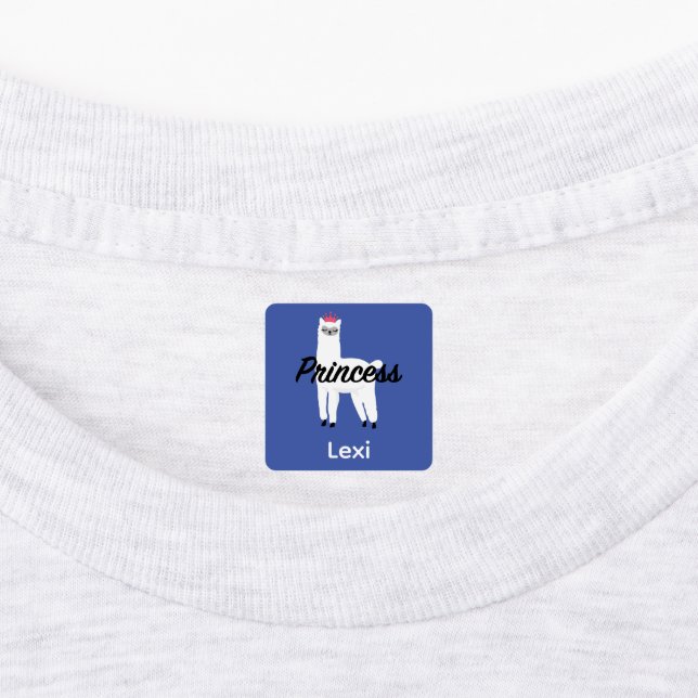 Princess Lama Design - Small Square Clothing Label (Affixed)