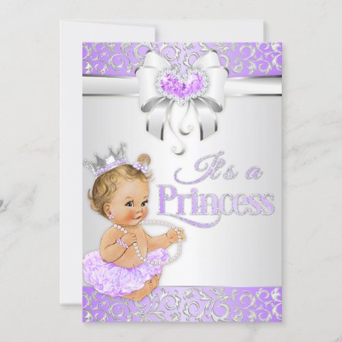 Princess Lavender Lilac  Silver Diamonds Bow Invitation