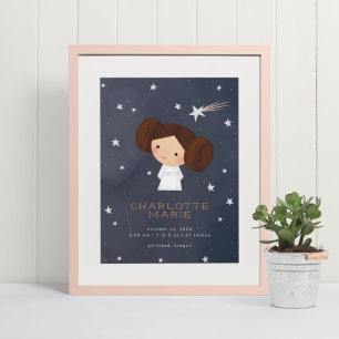 Princess Leia Watercolor Birth Stats Poster