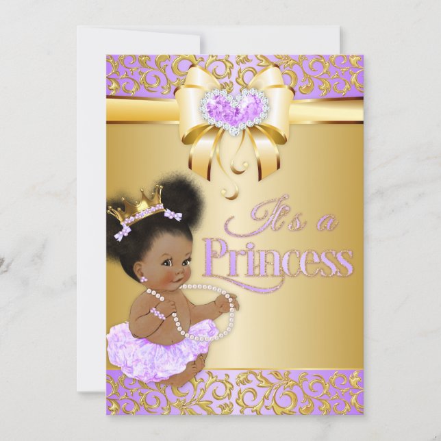 Princess  Lilac & Gold Diamond African American Invitation (Front)