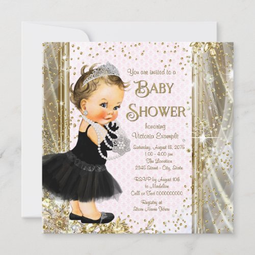 Princess Little Lady Pink Gold Girl Baby Shower Invitation