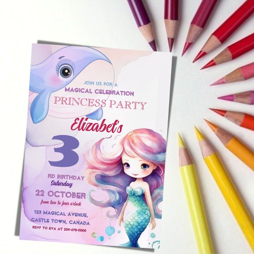 Princess Little Mermaid Magic Sea 3rd Birthday Invitation