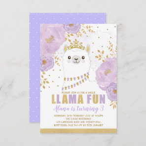 Princess Llama Birthday / Purple Gold Fiesta Party Invitation