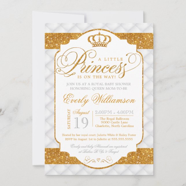 Princess Luxury White Gold Baby Shower Invitation (Front)