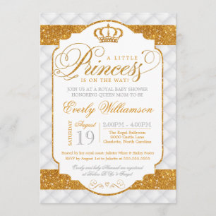 Princess Luxury White Gold Baby Shower Invitation