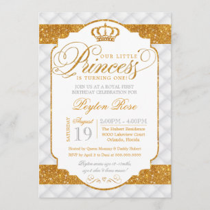 Princess Luxury White Gold Birthday Invitation