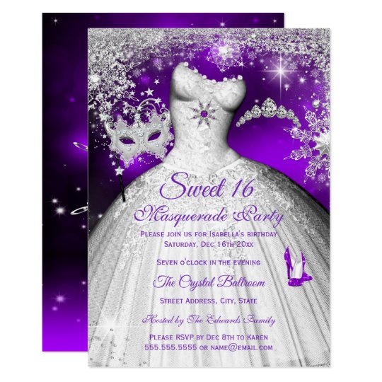 Princess Masquerade Sweet 16 Purple Silver Party Invitation
