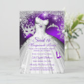 Princess Masquerade Sweet 16 Purple Silver Party Invitation (Standing Front)