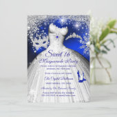 Princess Masquerade Sweet 16 Royal Blue Silver Invitation (Standing Front)