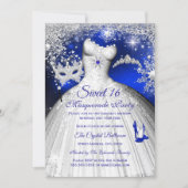 Princess Masquerade Sweet 16 Royal Blue Silver Invitation (Front)
