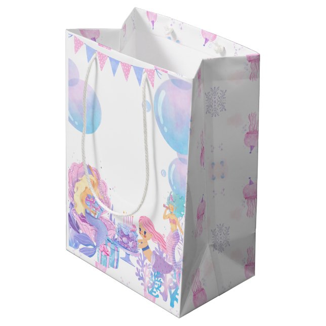 Princess & Mermaid Birthday Invitation Card Medium Gift Bag (Back Angled)