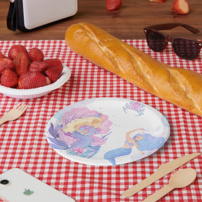 Princess & Mermaid Birthday Invitation Card Paper Plates (Picnic)
