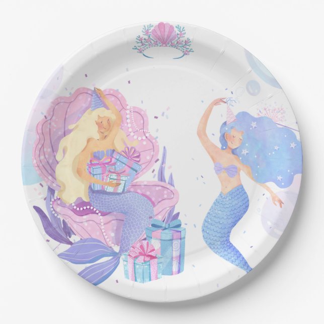 Princess & Mermaid Birthday Invitation Card Paper Plates (Front)