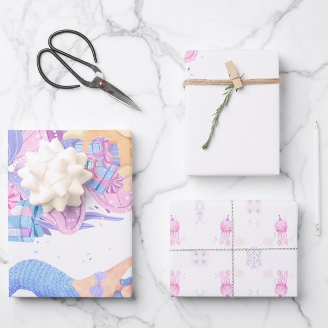 Princess & Mermaid Birthday Invitation Card Wrapping Paper Sheets (Front)
