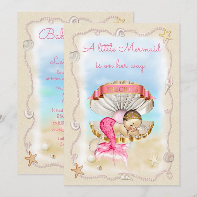 Princess Mermaid Clam Shell Baby Shower Invitation (Front/Back)