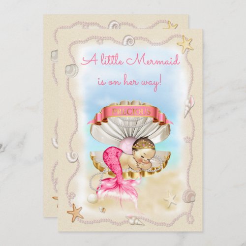 Princess Mermaid Clam Shell Baby Shower Invitation