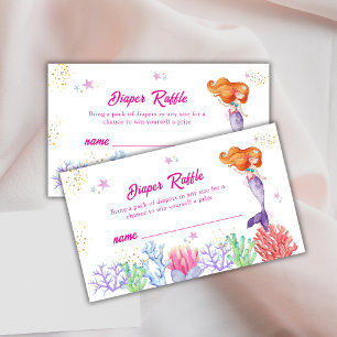 Princess Mermaid Coral Diaper Raffle Baby Shower  Enclosure Card