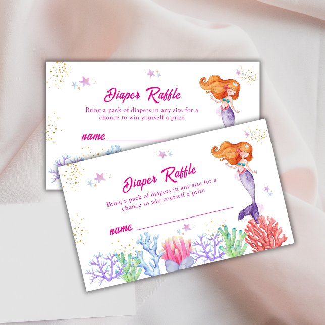 Princess Mermaid Coral Diaper Raffle Baby Shower  Enclosure Card (Princess Mermaid Coral Diaper Raffle Baby Shower Enclosure Card)