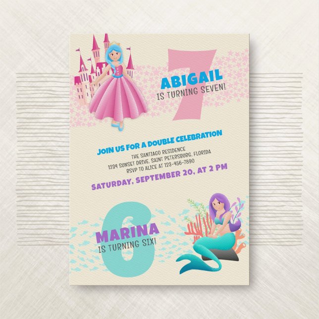 Princess Mermaid Joint Double Birthday Invitation (Creator Uploaded)