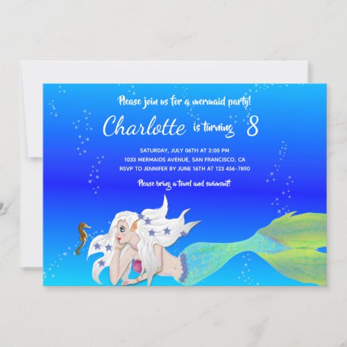 Princess Mermaid Summer Pool Birthday party Photo Invitation