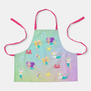 Princess mermaid Unicorn Pattern Rainbow For kids Apron