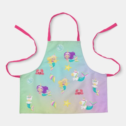 Princess mermaid Unicorn Pattern Rainbow For kids Apron