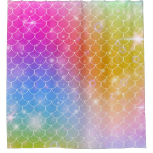 Princess mermaid with kawaii rainbow scales patter shower curtain