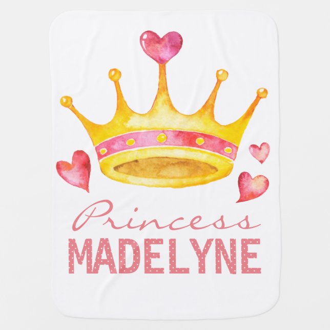 Princess Monogram | Any Girls Name | Custom Tiara Swaddle Blanket (Front)