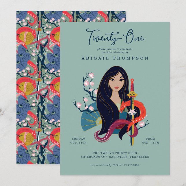 Princess Mulan 21st Birthday Invitation (Front/Back)