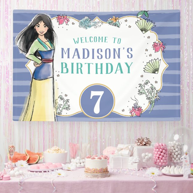 Princess Mulan | Watercolor Stripe Birthday Banner (Party)