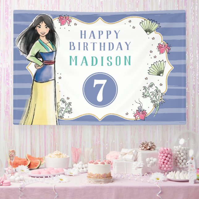 Princess Mulan | Watercolor  Stripe Birthday Banner (Party)