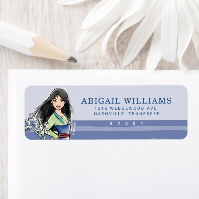 Princess Mulan | Watercolor Stripe Birthday Label (Insitu)