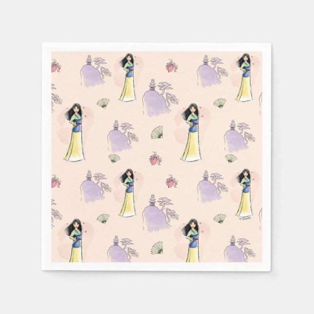 Princess Mulan | Watercolor Stripe Birthday Napkins (Front)