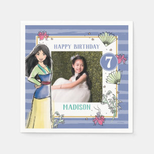 Princess Mulan Watercolor Stripe Birthday Napkins