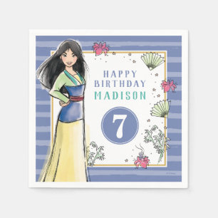 Princess Mulan Watercolor Stripe Birthday Napkins