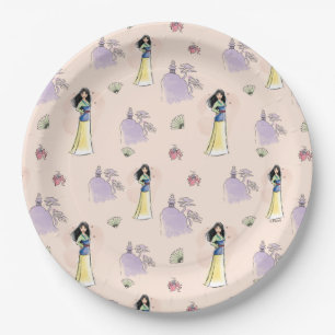 Princess Mulan Watercolor Stripe Birthday Paper Plates
