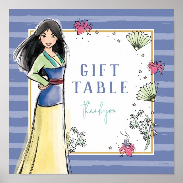 Princess Mulan | Watercolor Stripe Birthday Poster (Front)