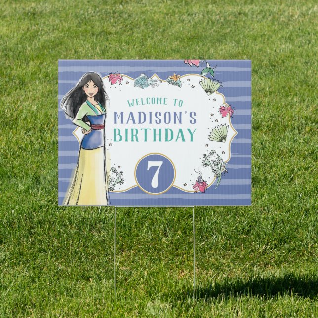 Princess Mulan | Watercolor Stripe Birthday Sign (Insitu)