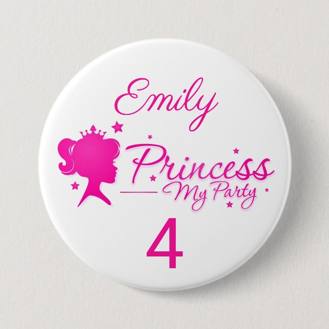 Princess My Party Personalize Name Age Birthday Button (Front)