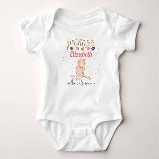 Princess (NAME) Is Cats Meow - Girls Pink Shower Baby Bodysuit