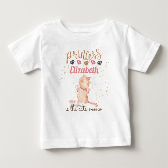 Princess (NAME) Is Cats Meow - Girls Pink Shower Baby T-Shirt