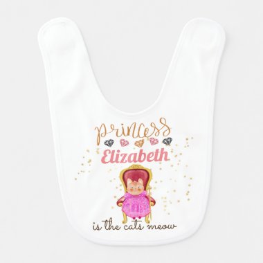 Princess (NAME) Is The Cats Meow Girls Pink Shower Baby Bib