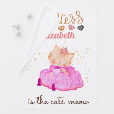 Princess (NAME) Is The Cats Meow Girls Pink Shower Baby Blanket