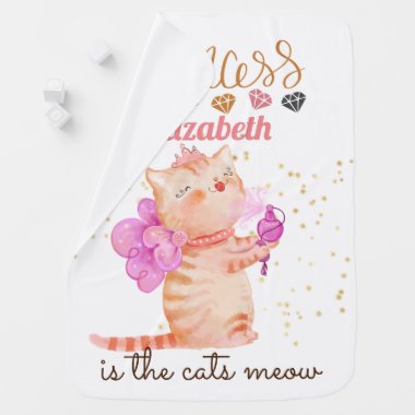 Princess (NAME) Is The Cats Meow Girls Pink Shower Baby Blanket